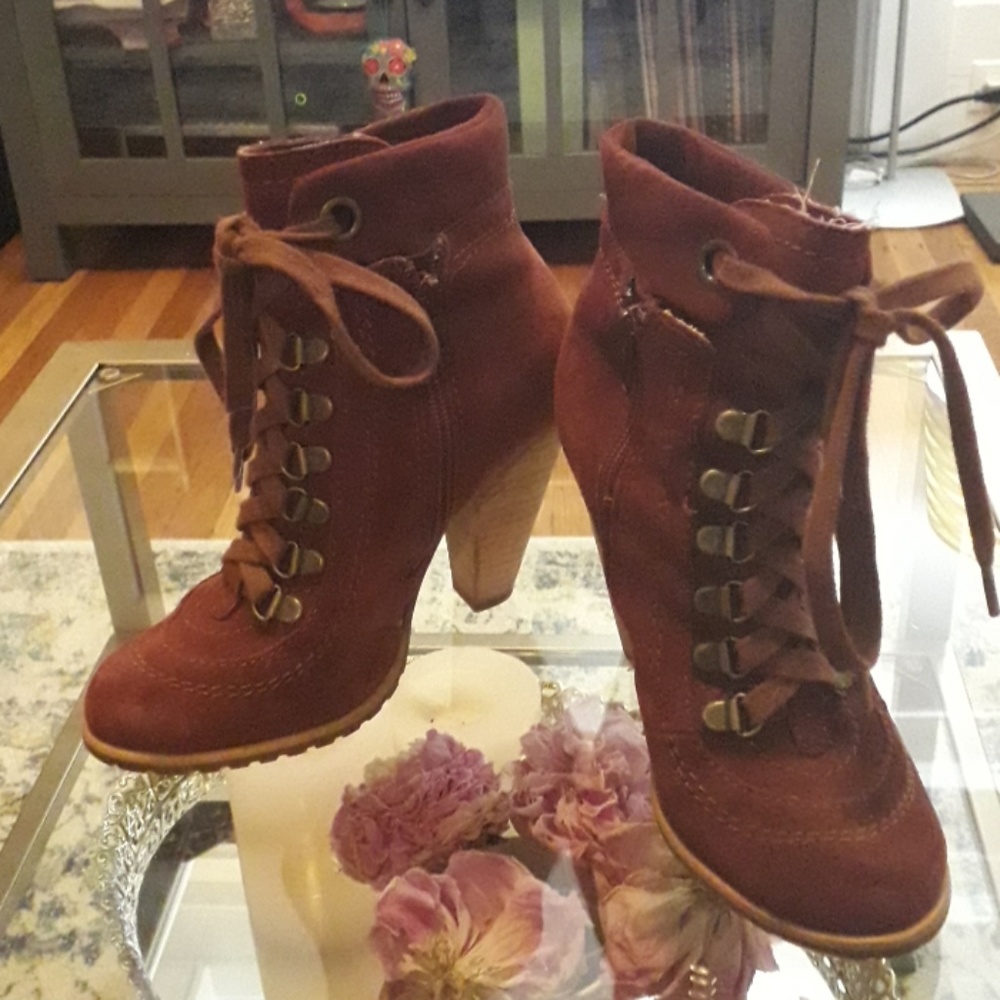 Seychelles suede oxblood lace-up booties